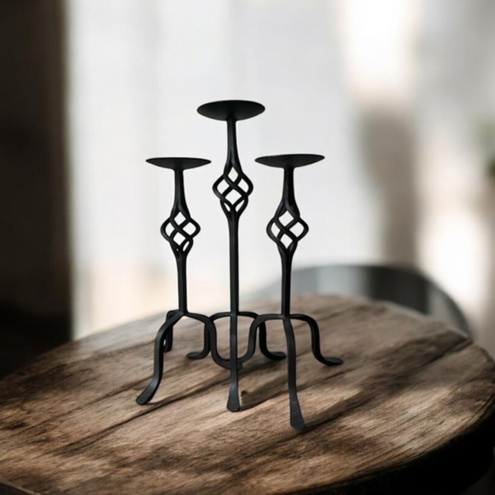 Vintage metal tripod set of 3 candle holders
